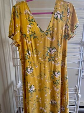 Old Navy Mustard Yellow Floral Midi Dress